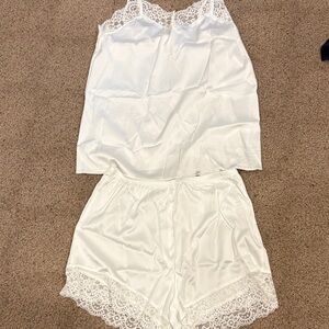 Elegant White Lace Trim Sleepwear Set